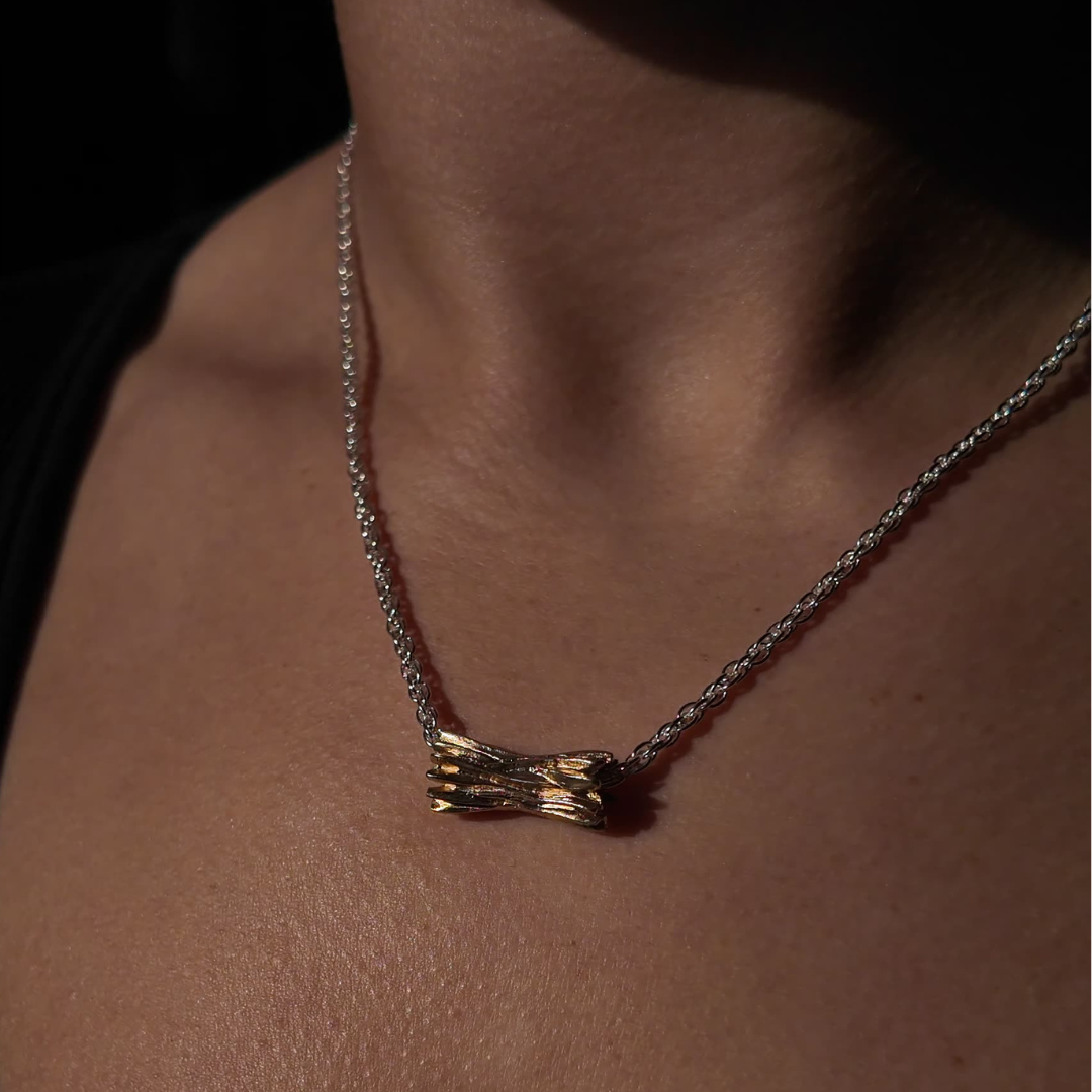 Forest Gold Plated Silver Cylinder Necklace