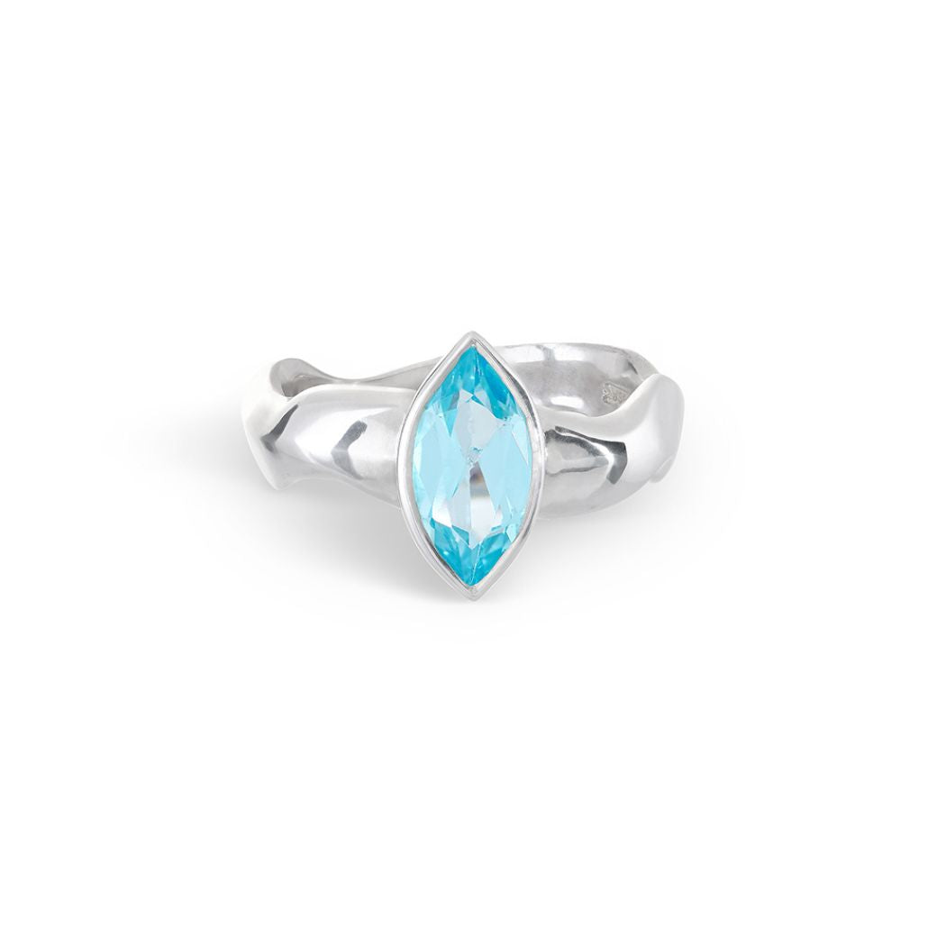 carved marquise ring - sky blue topaz laying flat