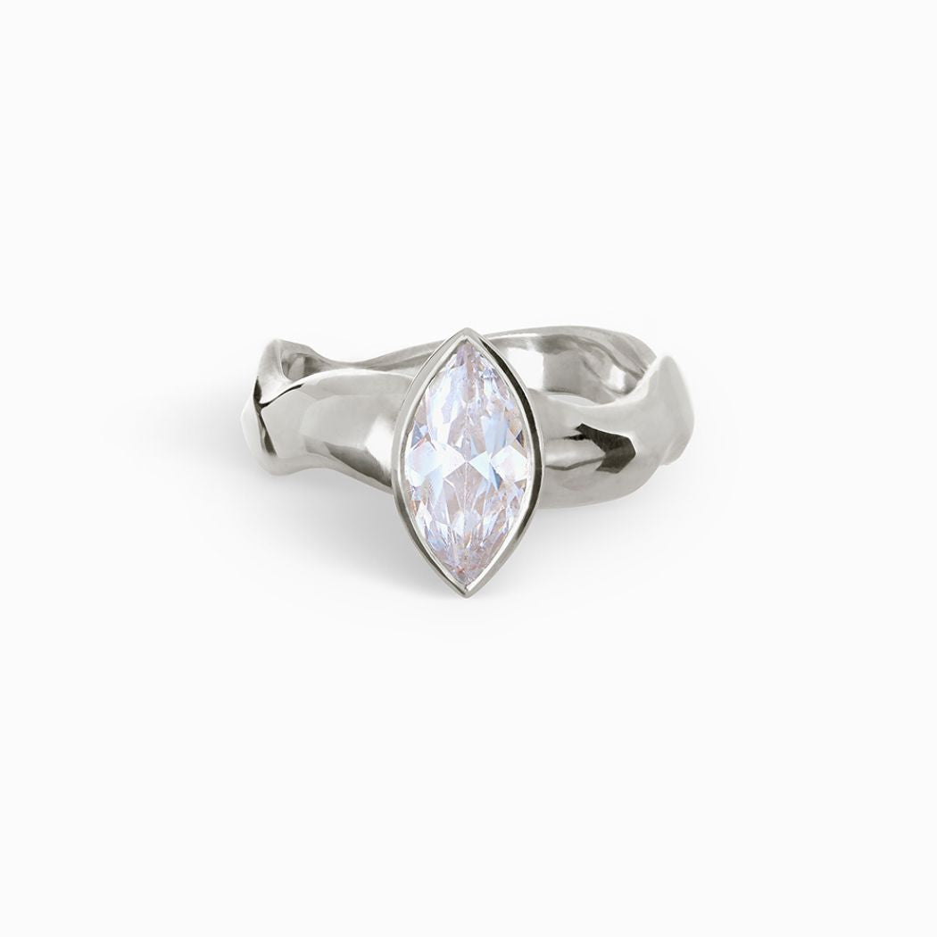 carved marquise ring - cubic zirconia laying flat