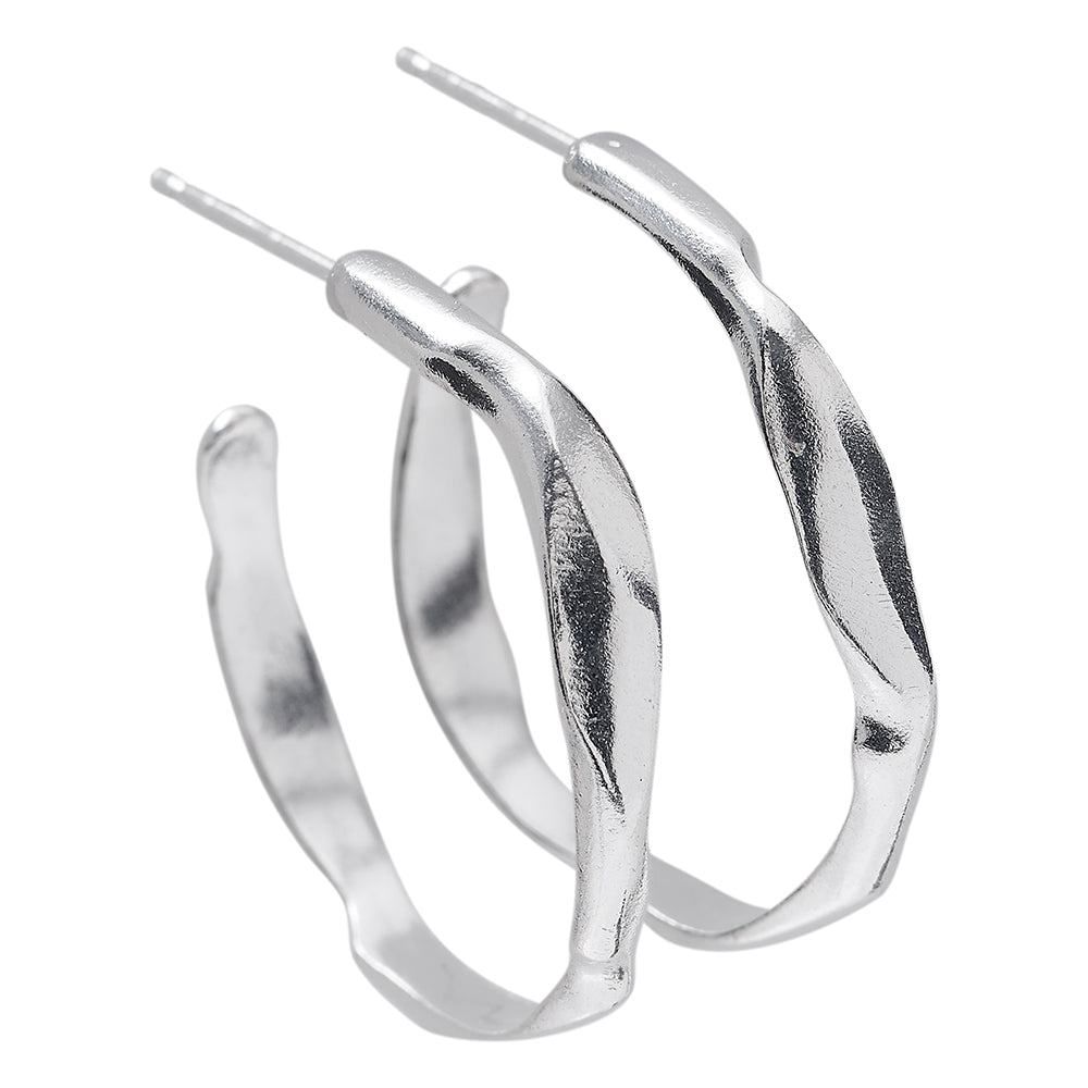 Carved Silver Medium Hoops