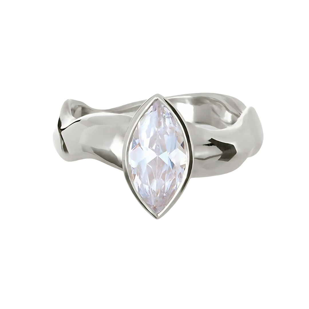 Carved Silver Marquise Gemstone Ring