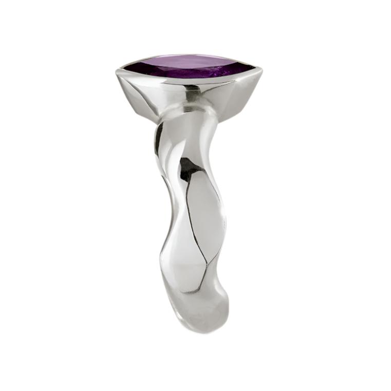 Carved Silver Marquise Gemstone Ring