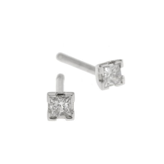 Designed to resemble battlements, these contemporary settings, which hole two glittering 0.15pt square princess cut diamonds totalling .30pts.