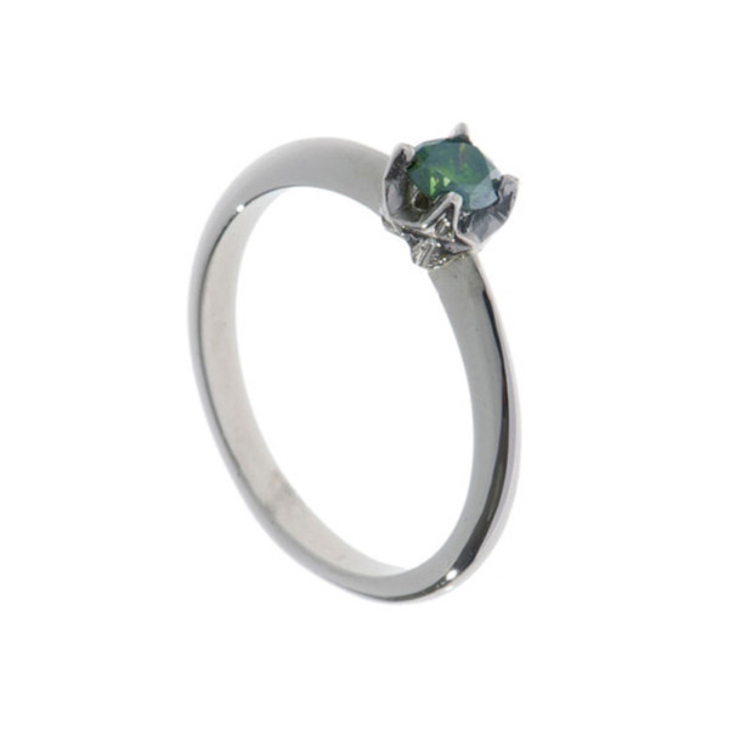 Collette white gold engagement ring - green diamond