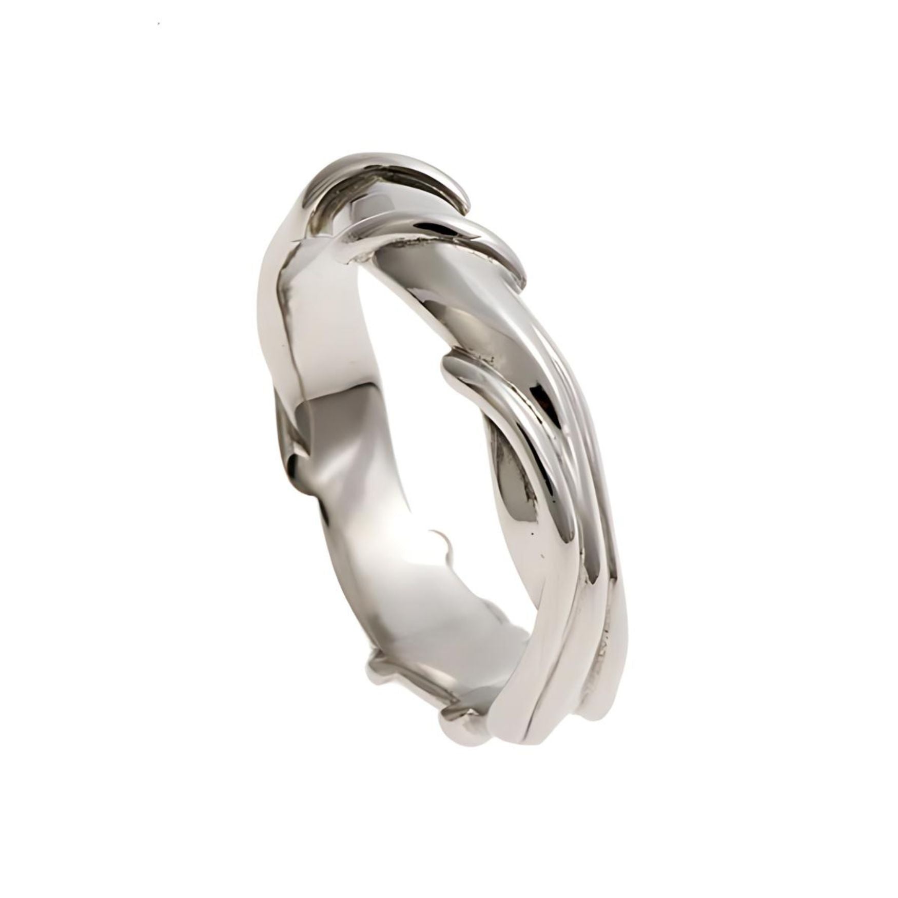 White Gold 5mm Ring by Jeremy Hoye. Crafted in 18ct white gold, this stunning wedding band features a 5mm width, perfect for a sophisticated yet bold statement. Its intricate design ensures it stands out while remaining versatile enough to complement any outfit or occasion.