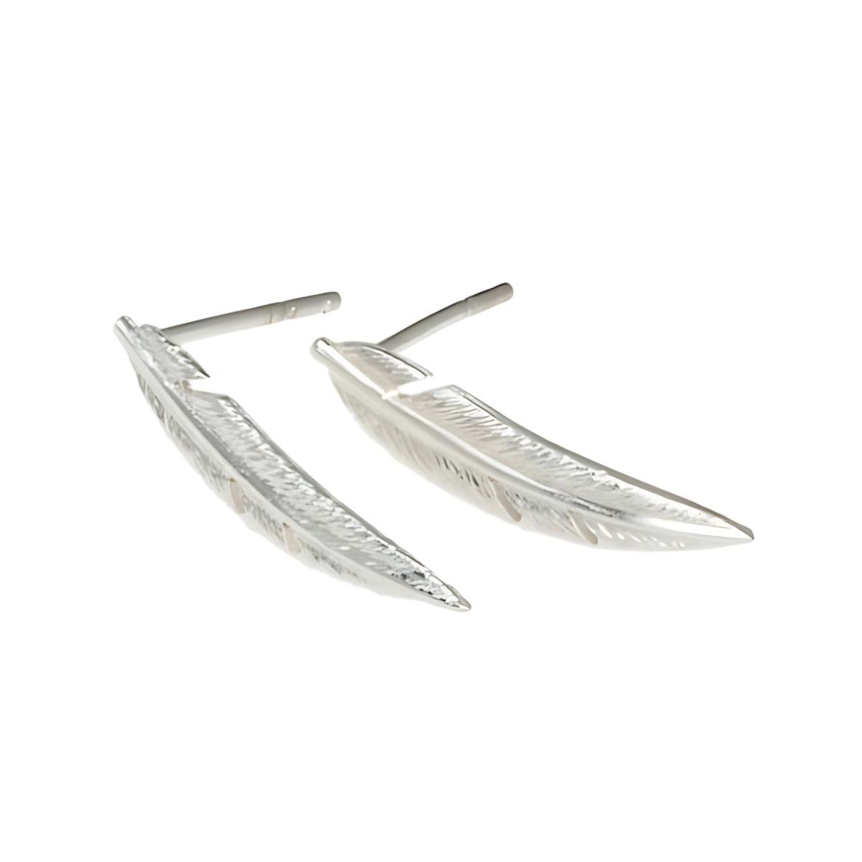 Feather silver stud earrings