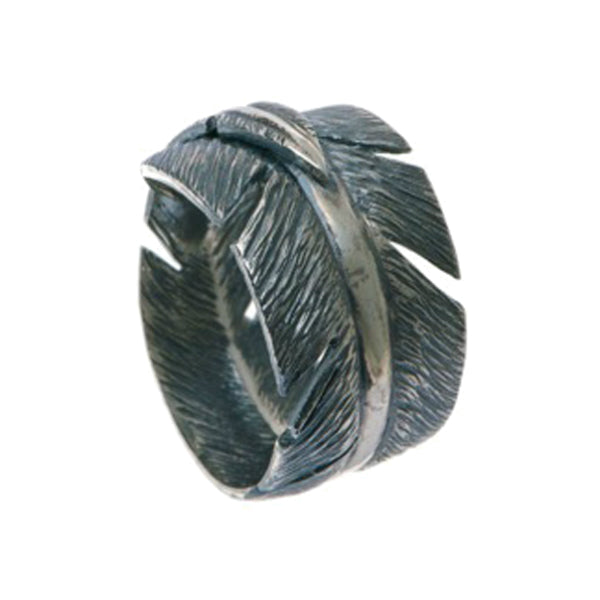 Feathers Oxidised Silver Wide Ring