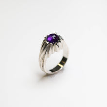 Forest Silver Amethyst Round Gemstone Ring