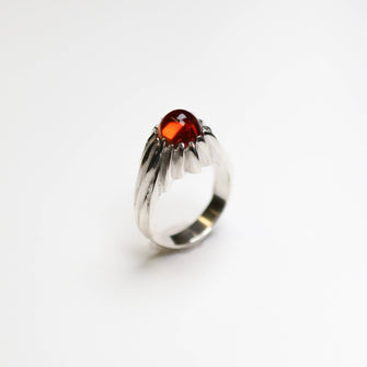 Forest Silver Garnet Round Gemstone Ring