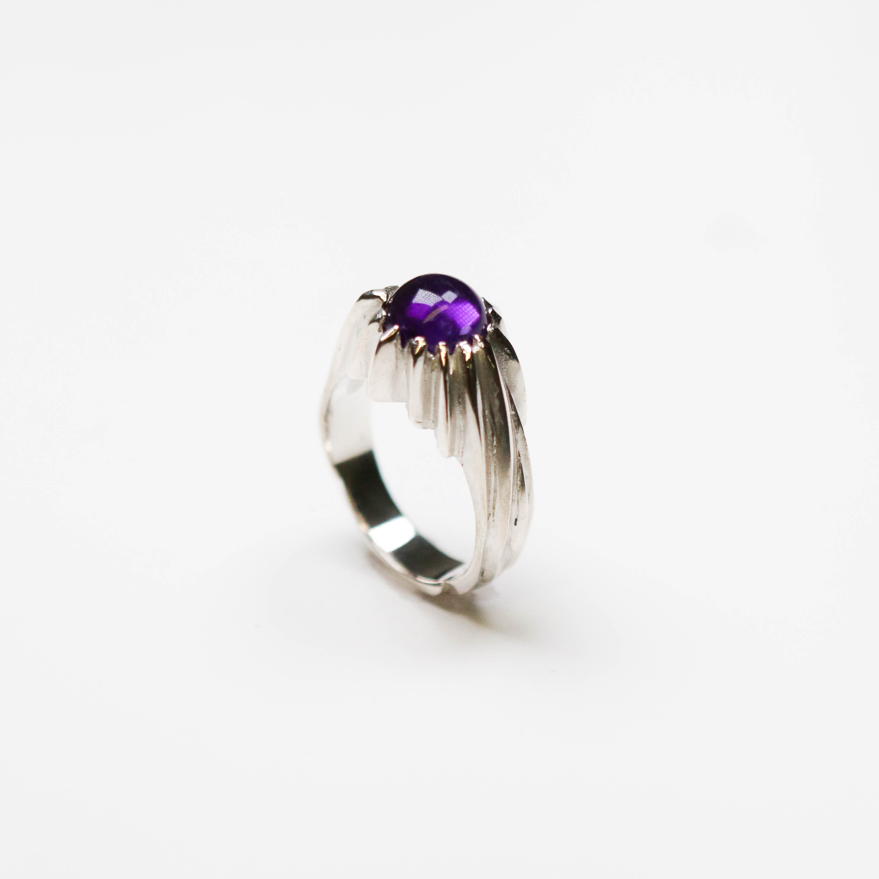 Forest Silver Amethyst Round Gemstone Ring