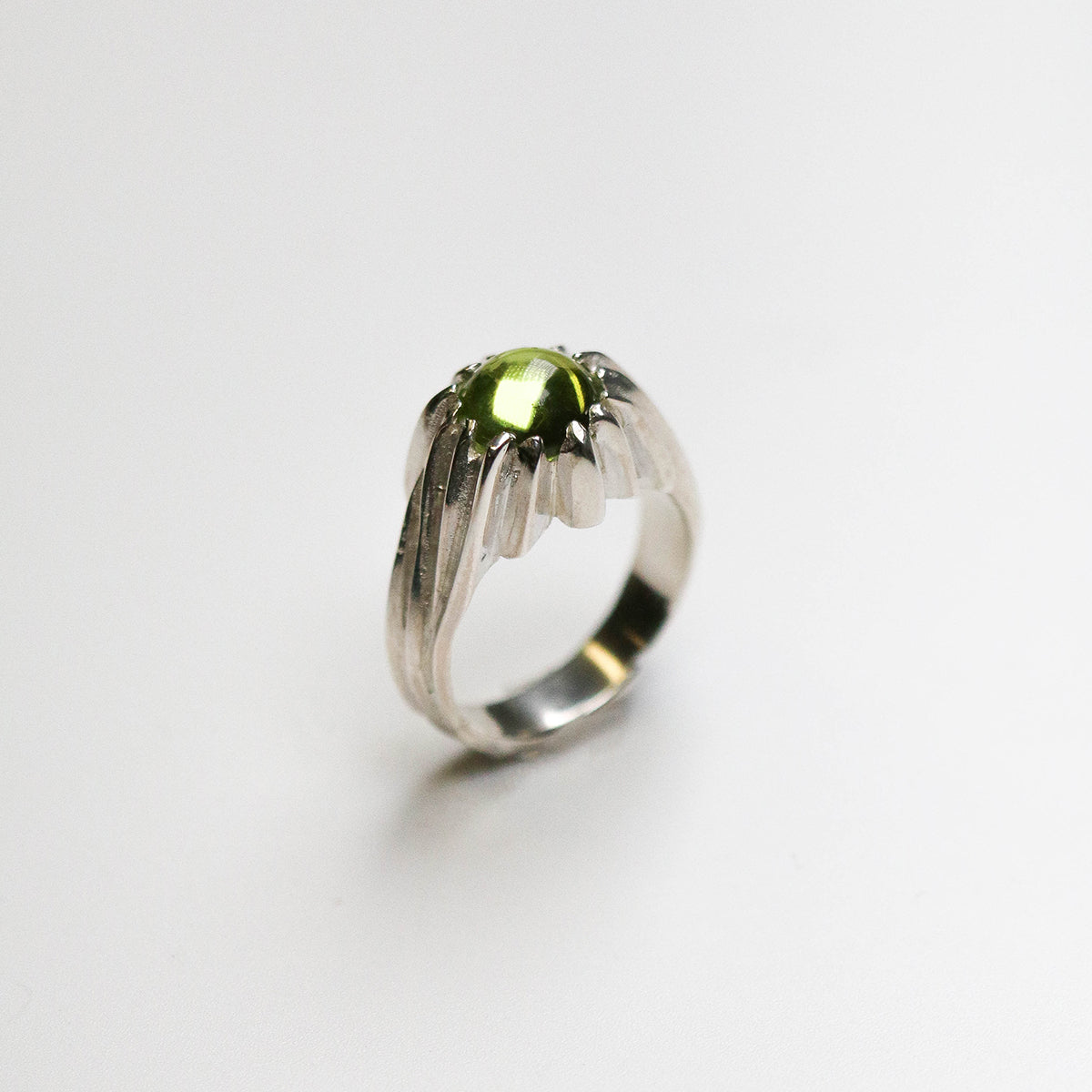 Forest Silver Peridot Round Gemstone Ring