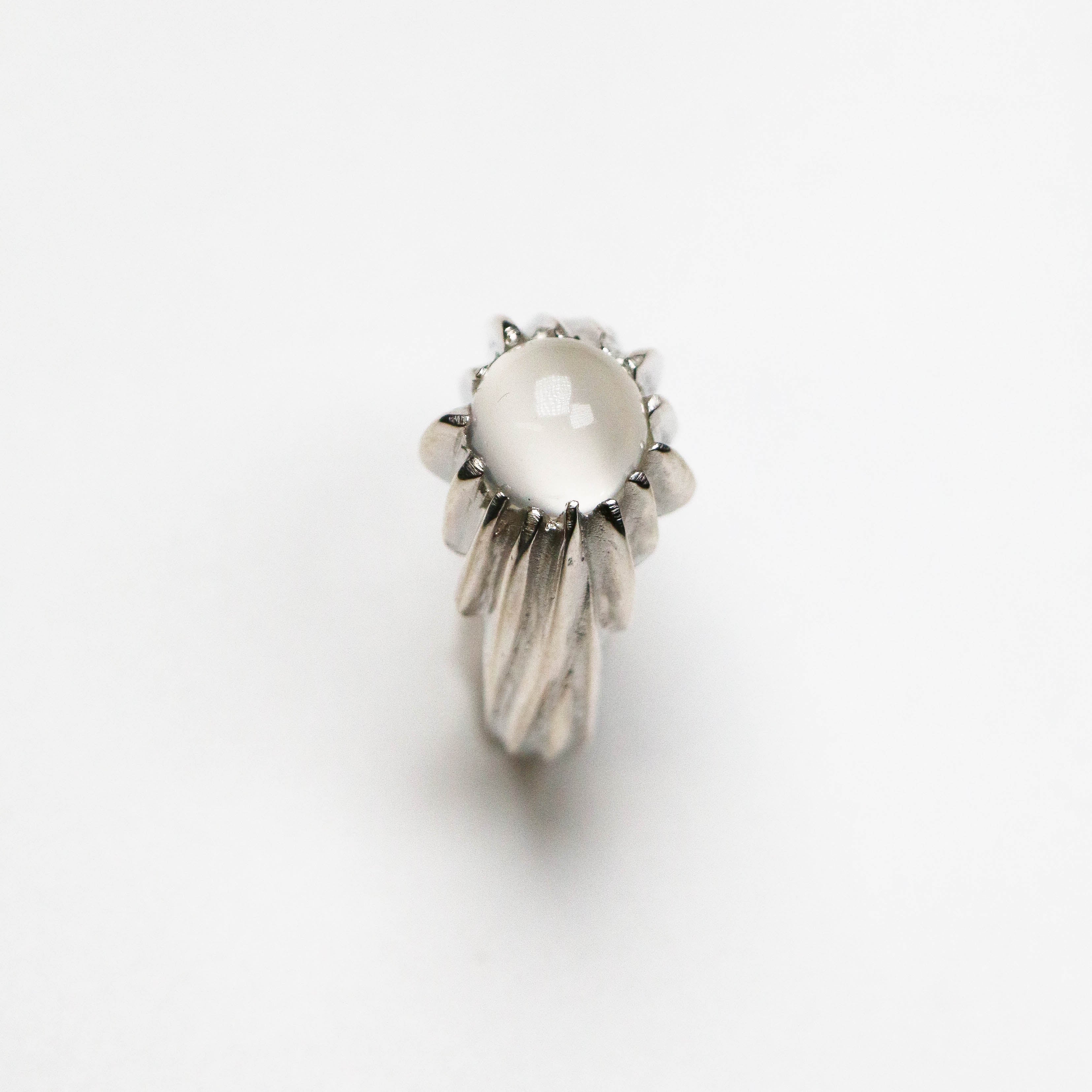 Forest Silver Moonstone Round Gemstone Ring