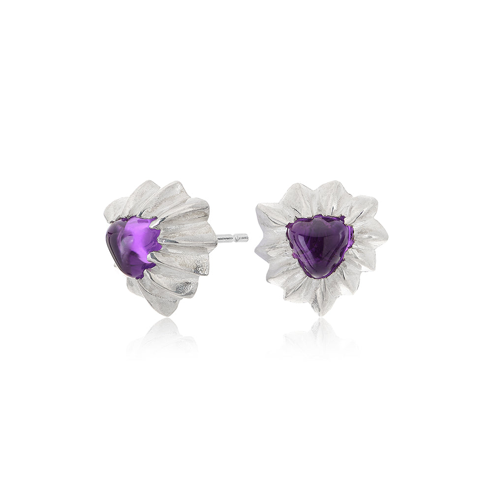 Forest Amethyst Stone Earrings. The detail on the ring resembles bark from oak forests. 