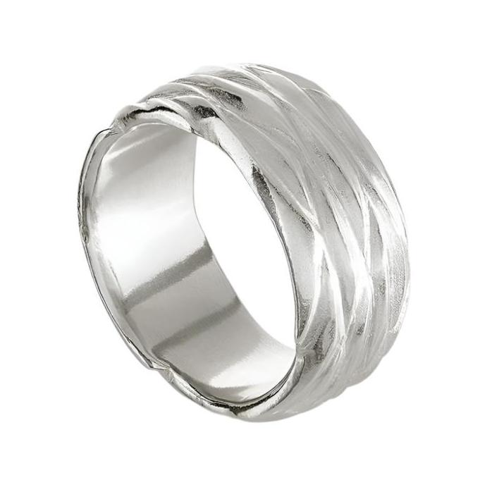 This silver ring measures 10mm in width.