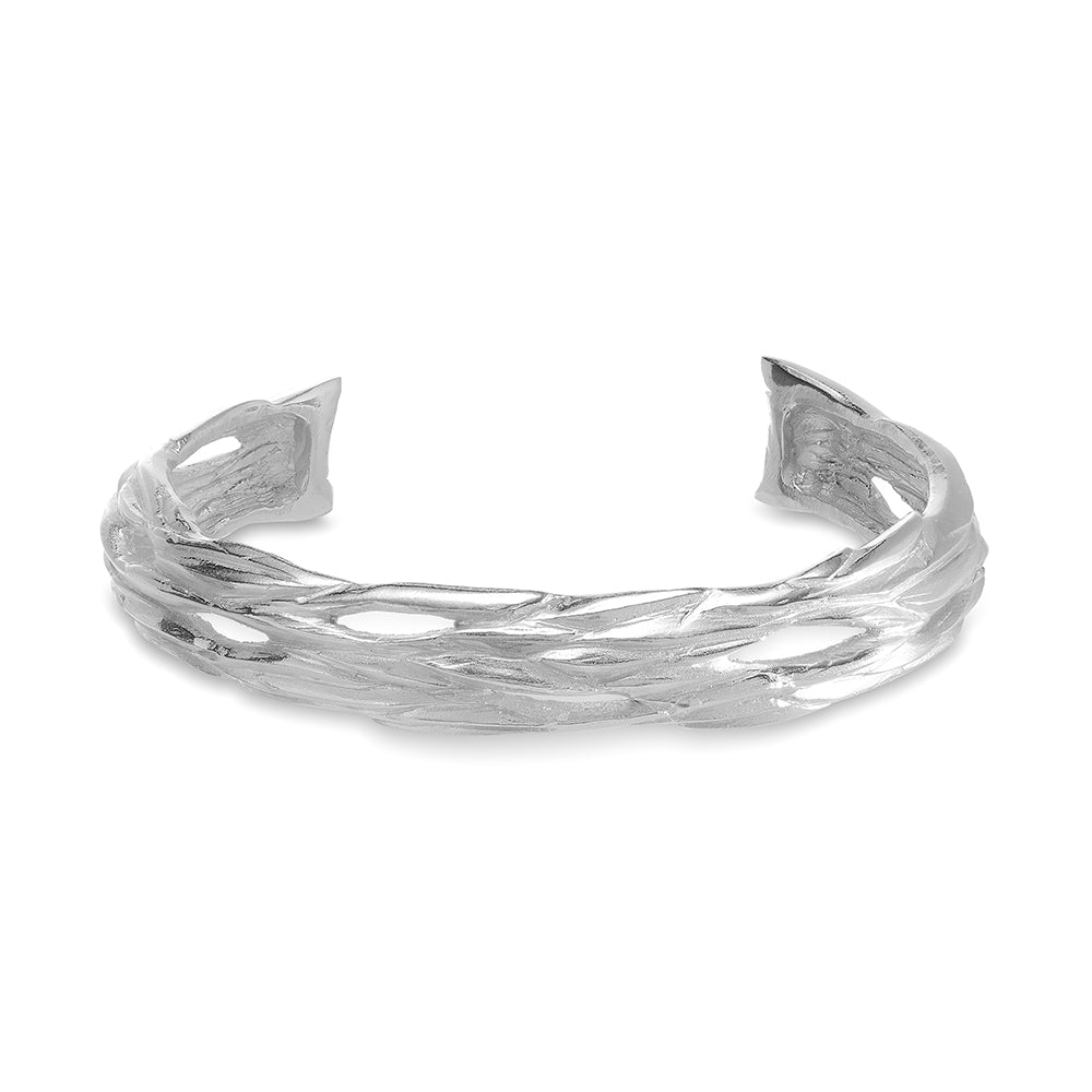 Forest Silver Bangle. The detail resembles bark from oak forests.