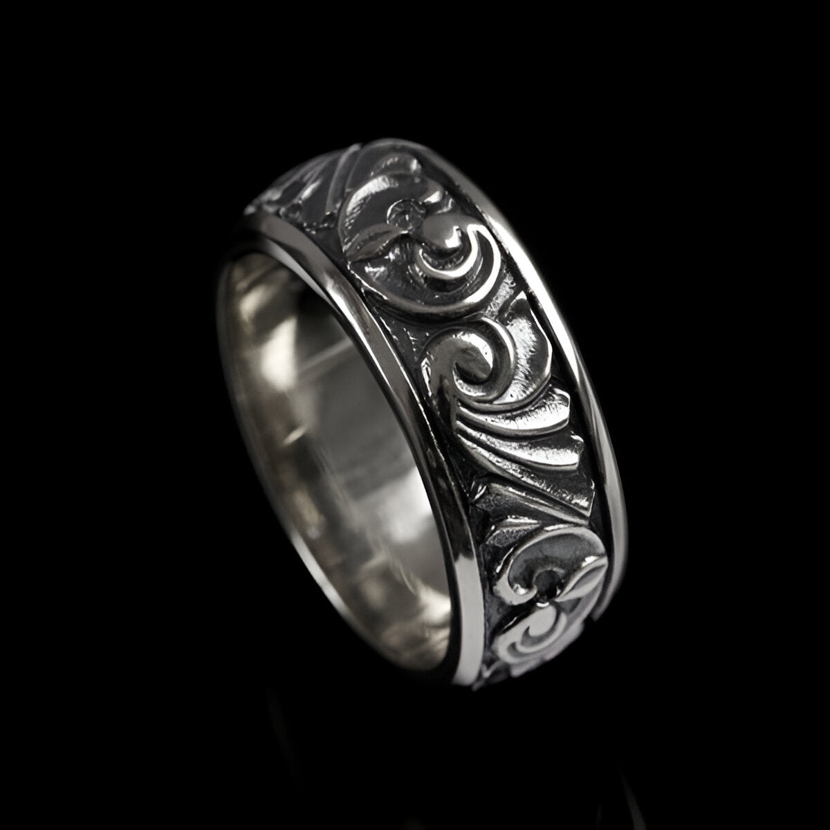 Hoye Division Silver Gun Engraved Ring