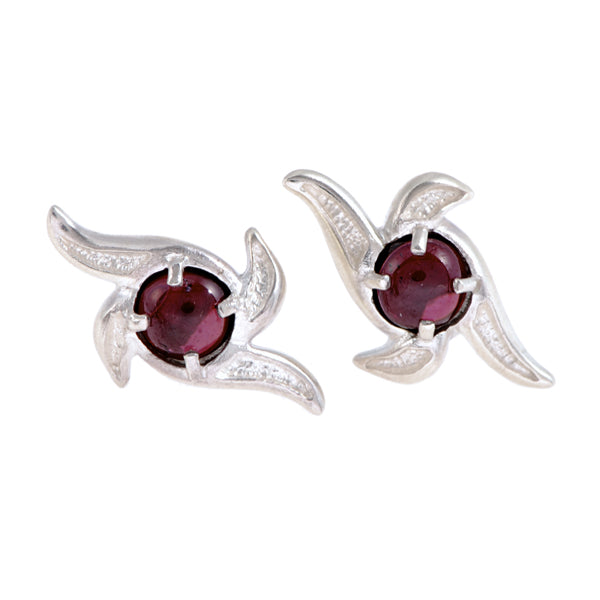 Silver Libertine studs handmade in sterling silver with a garnet gemstone