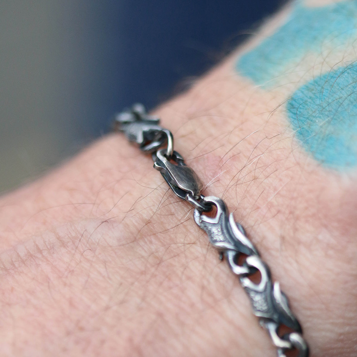 Libertine oxidised silver serpent link bracelet.