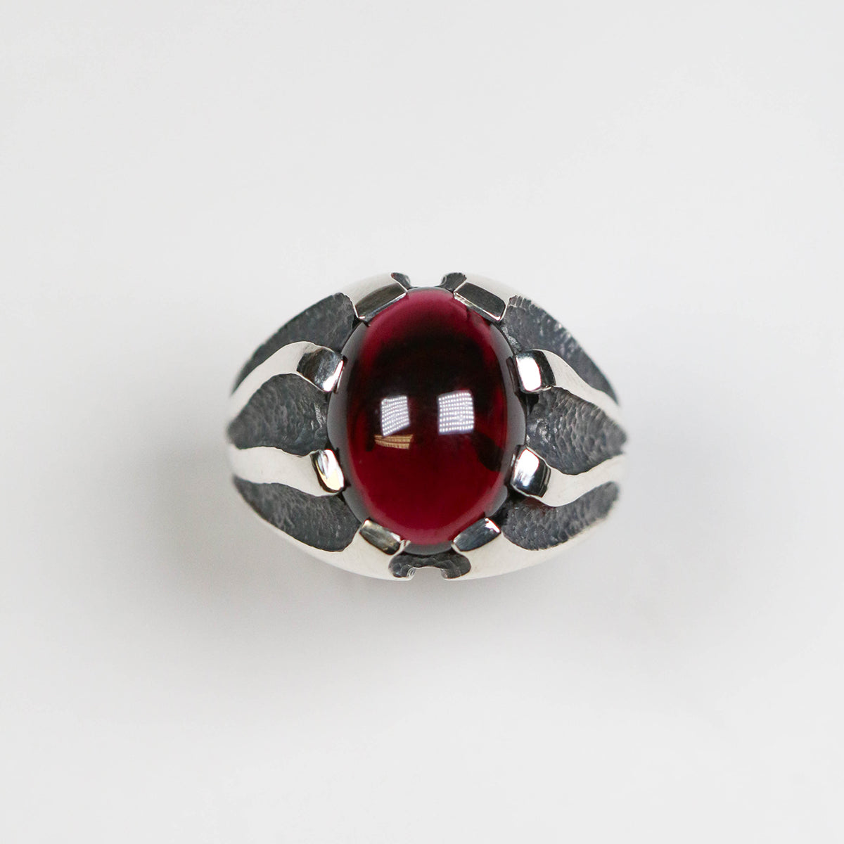 Libertine Silver Heavy Stone Set Ring in Garnet.