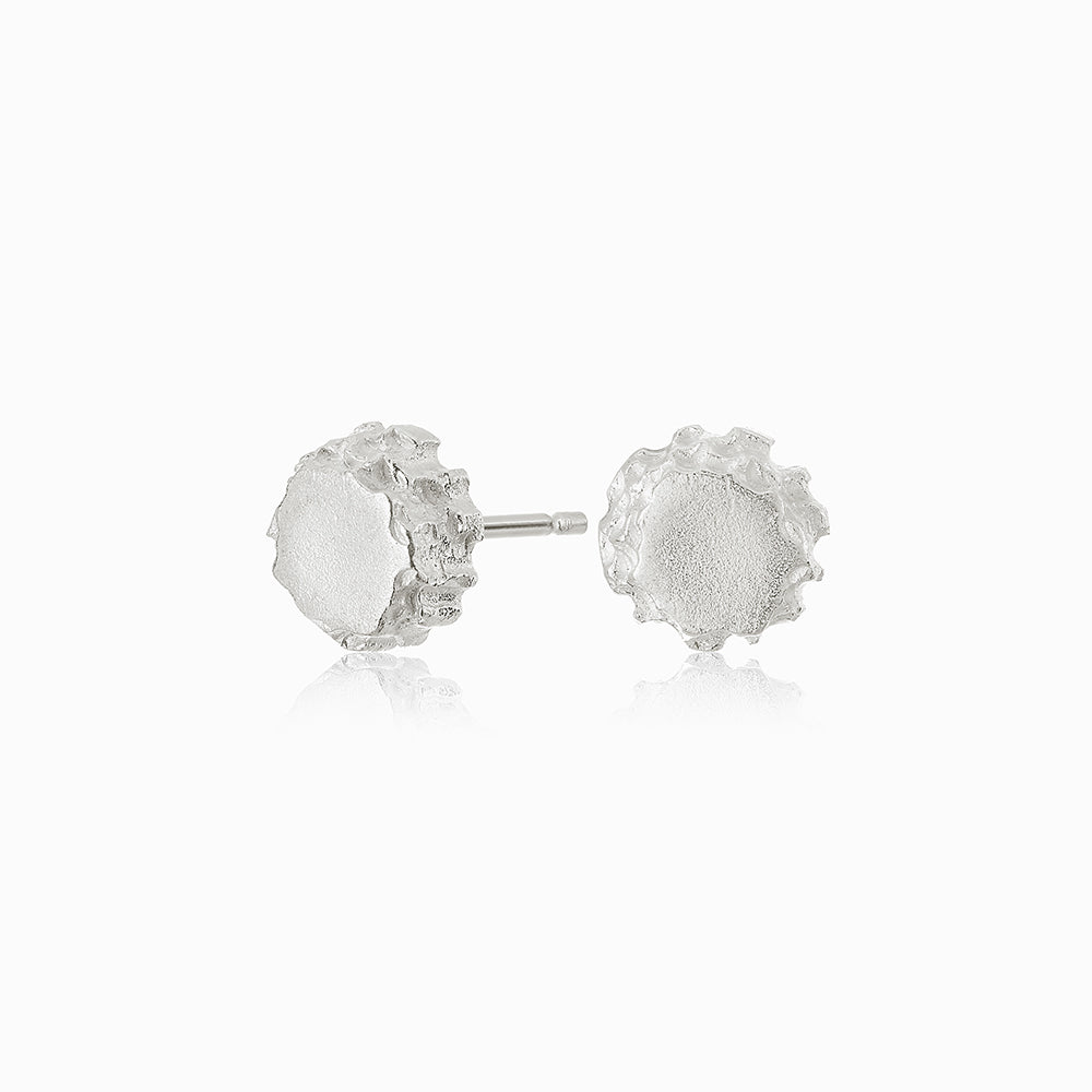 Luna Silver small textured round 7mm ear studs