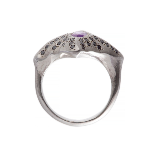 Manta Ray Silver Marquise Amethyst Ring