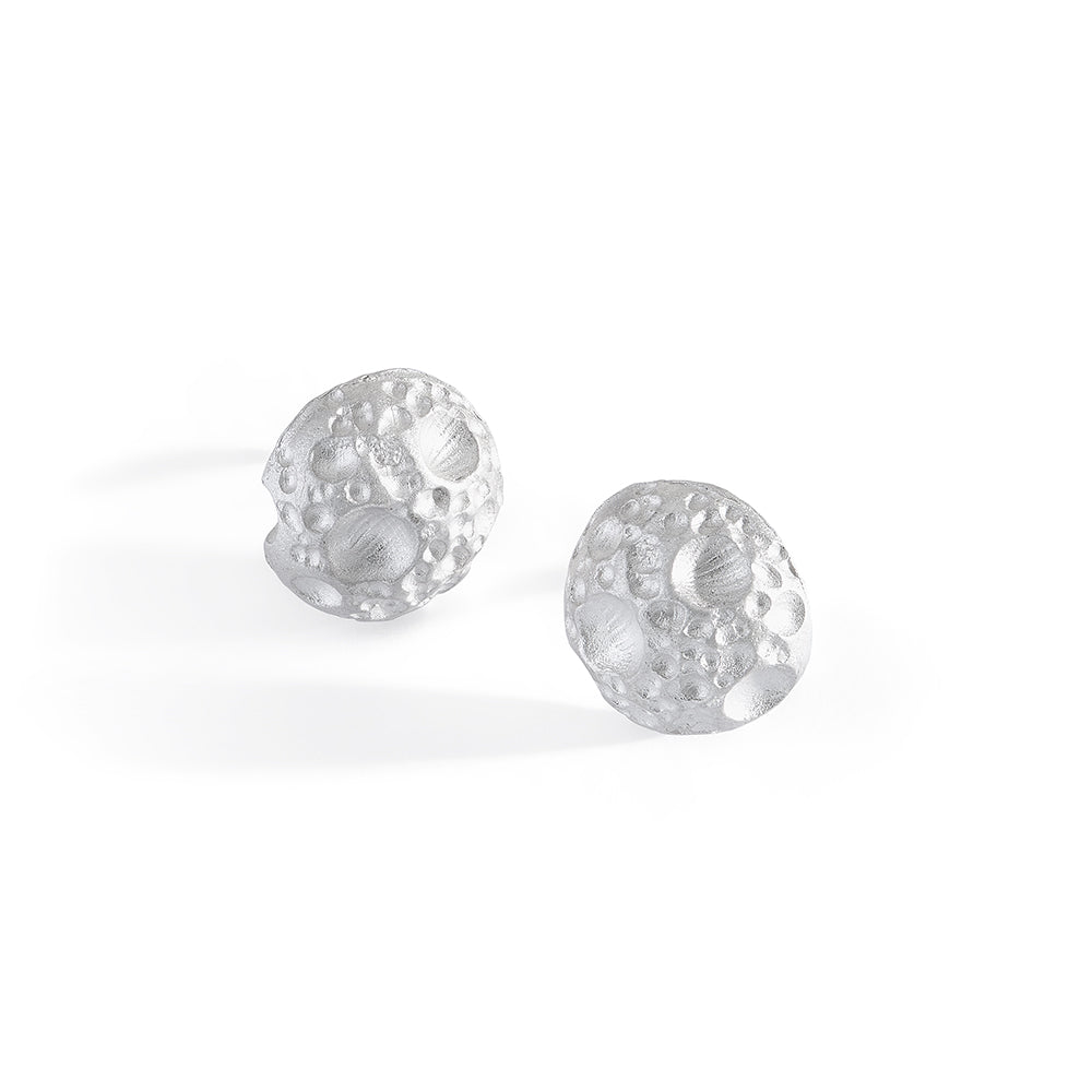 These unusual ear studs from Jeremy's brand new Moon collection are handmade in silver and measure 10mm in diameter.