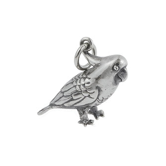Silver Cockatoo charm supplied on a round jump ring.