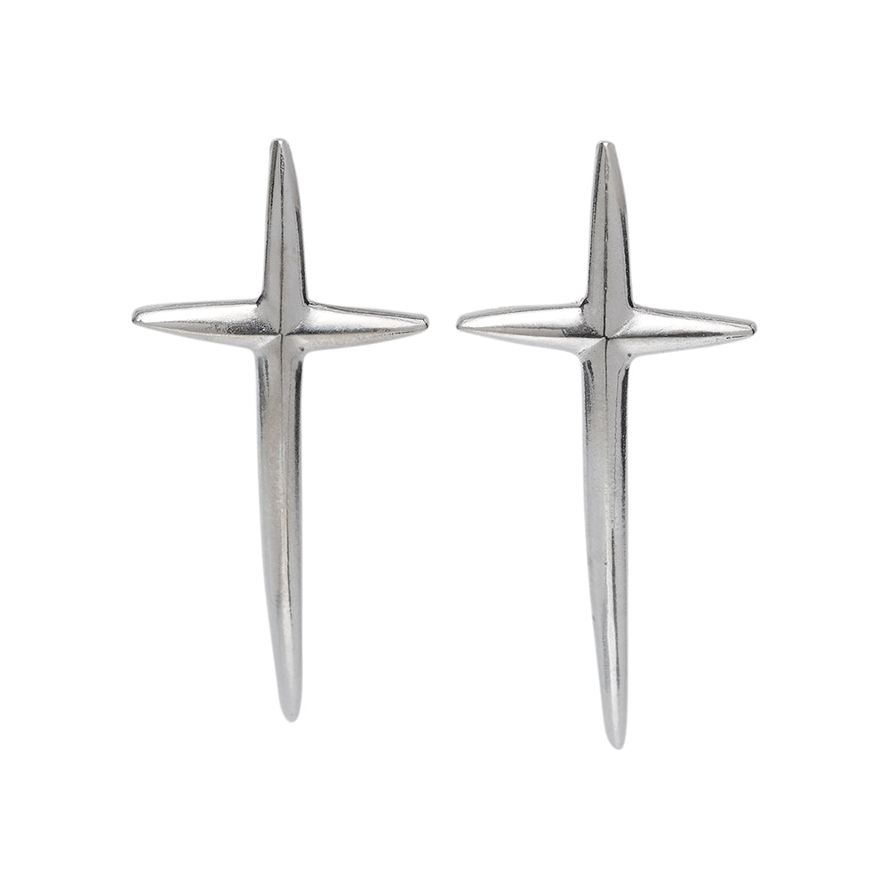 Trinity Silver Elongated Cross Earrings