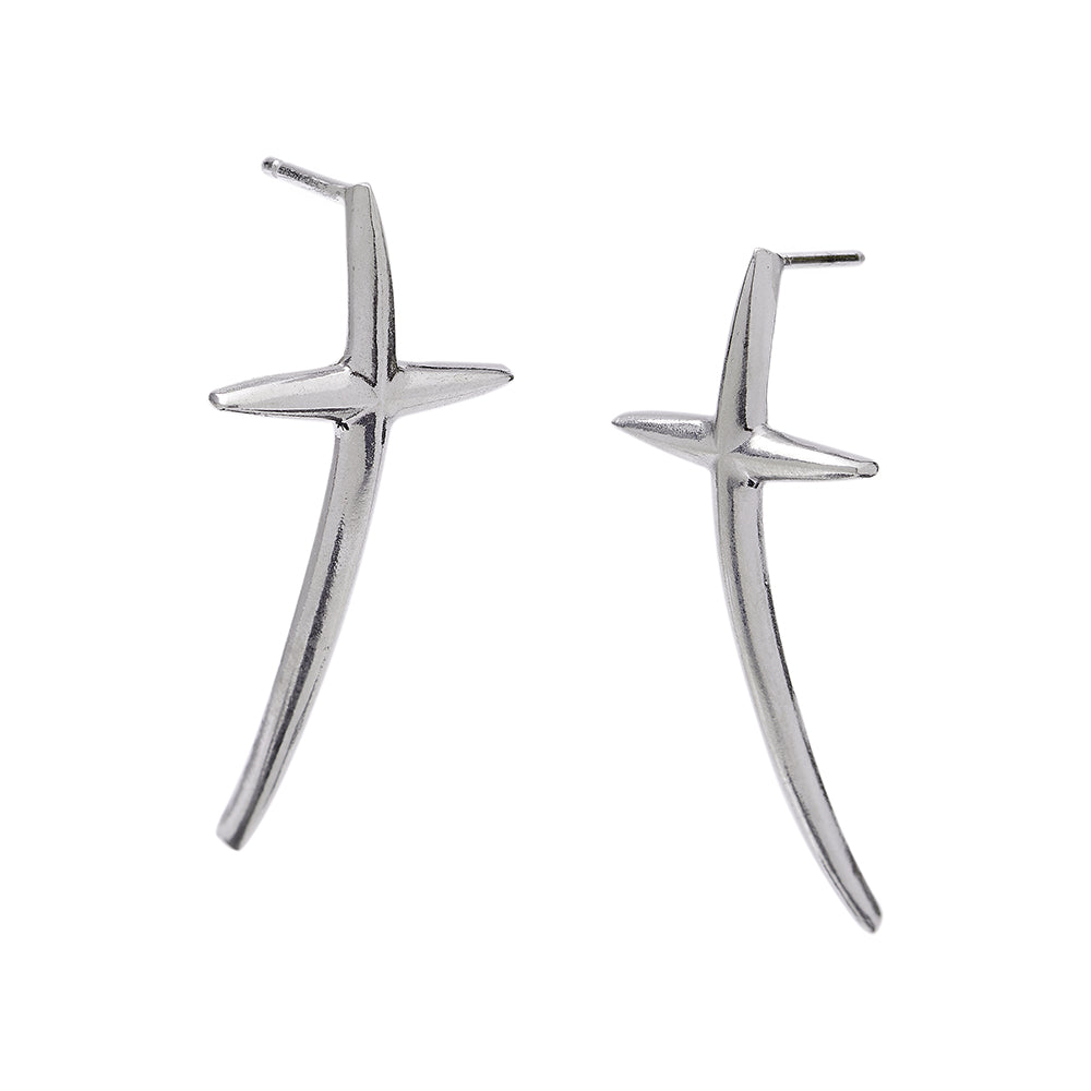 Trinity Silver Elongated Cross Earrings