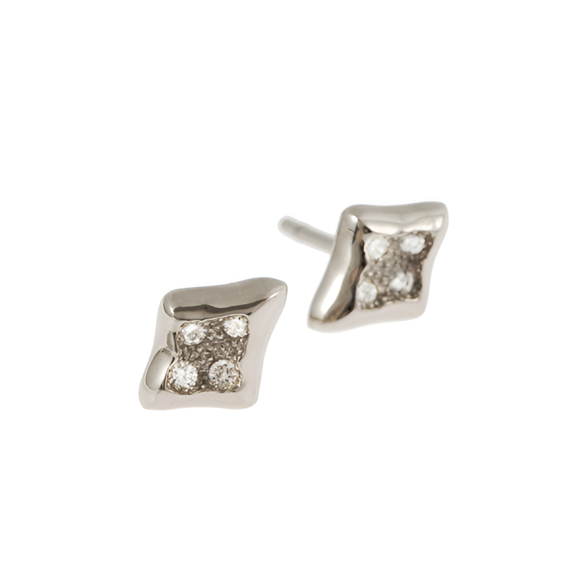 Each stud is pavé set with four white cubic zirconias.