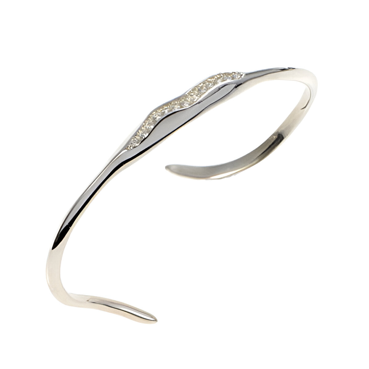 Triffid silver wrap-around fine cuff with pavé set cubic zirconias.