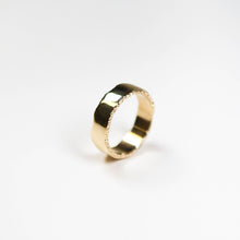 Trinity textured edge ring measuring 6mm in width in 9ct yellow gold.
