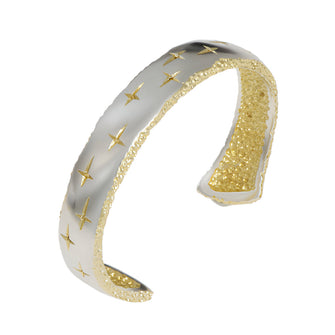 Trinity gold plated silver cuff measuring 10.5mm in width.