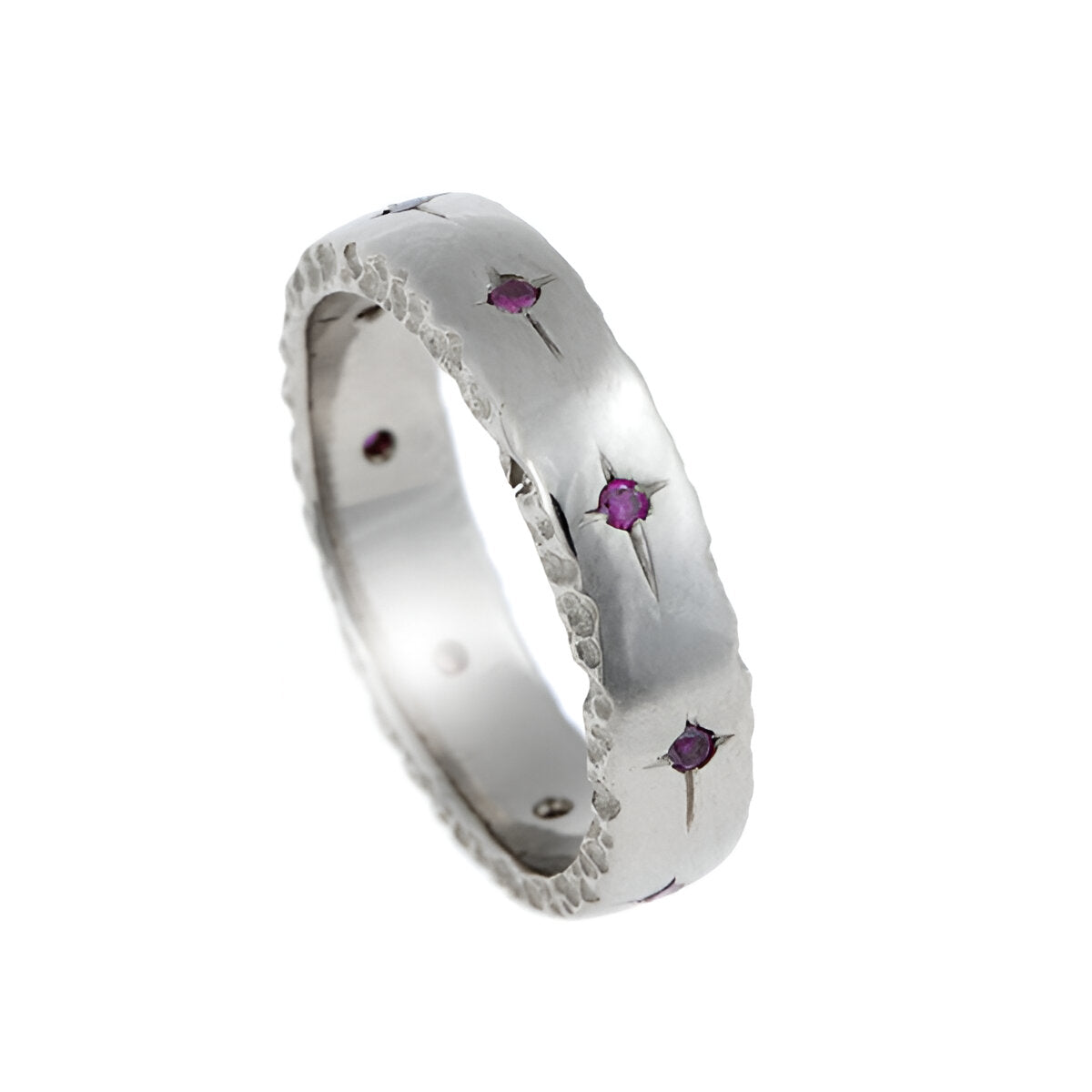 Trinity Platinum ring measuring 5mm in width set with 9 treated Pink Diamonds Trinity was inspired by the film 'The Matrix'.