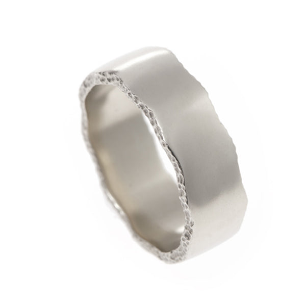 Trinity 18ct White Gold 8mm Textured Edge Ring